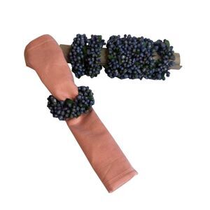 Glittery Grape Cluster & Leaves Napkin Rings Set of 8 Festive Table Decor
